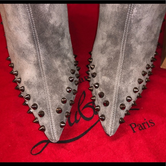 Christian Louboutin Willetta Grey Spike Booties 40 - Picture 7 of 8